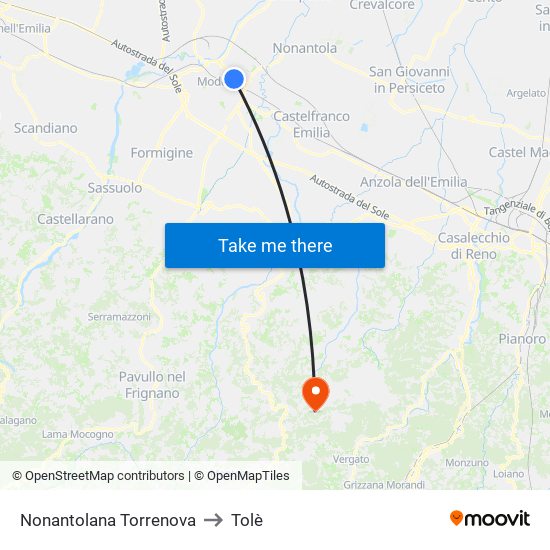Nonantolana Torrenova to Tolè map