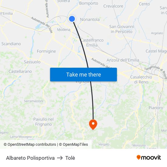 Albareto Polisportiva to Tolè map