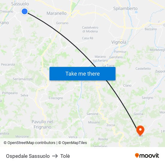 Ospedale Sassuolo to Tolè map