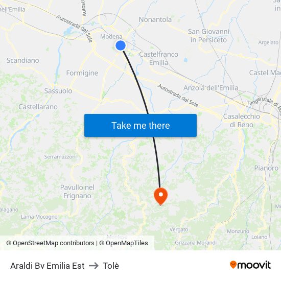 Araldi Bv Emilia Est to Tolè map