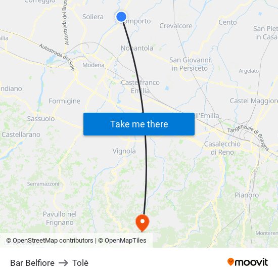 Bar Belfiore to Tolè map