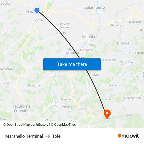 Maranello Terminal to Tolè map