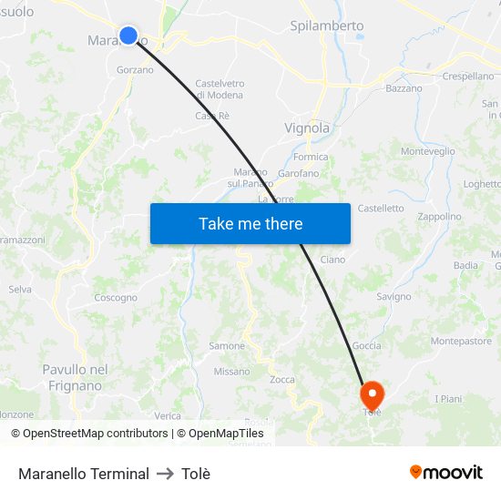 Maranello Terminal to Tolè map