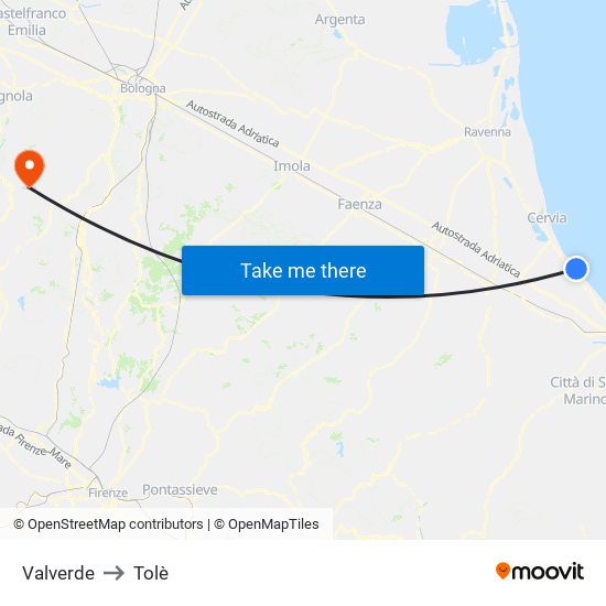 Valverde to Tolè map