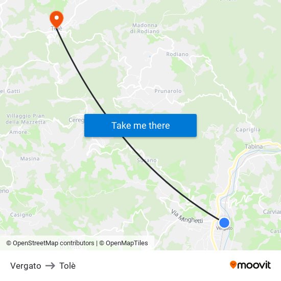 Vergato to Tolè map