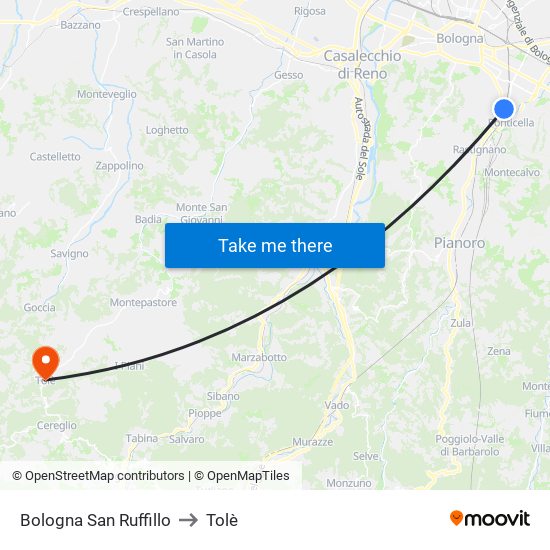 Bologna San Ruffillo to Tolè map