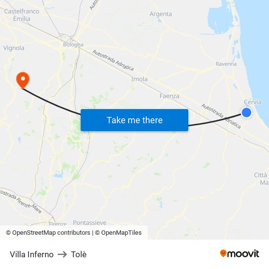 Villa Inferno to Tolè map