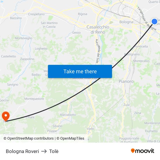 Bologna Roveri to Tolè map