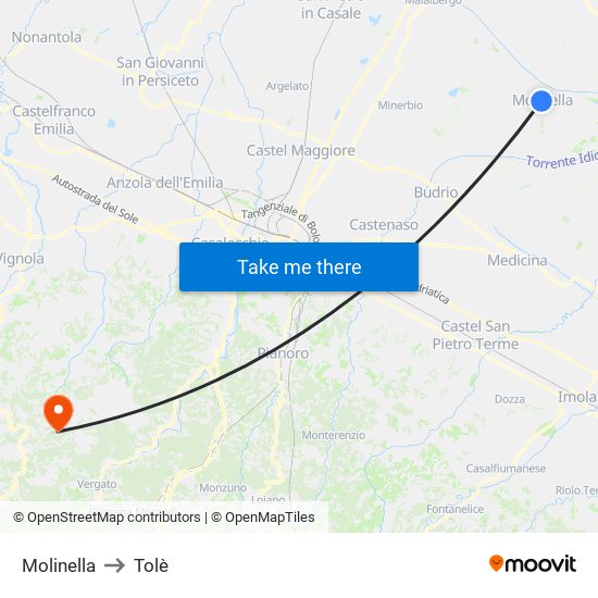 Molinella to Tolè map