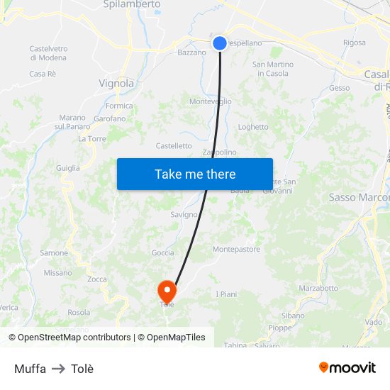 Muffa to Tolè map