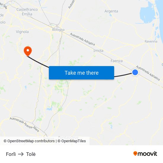 Forlì to Tolè map