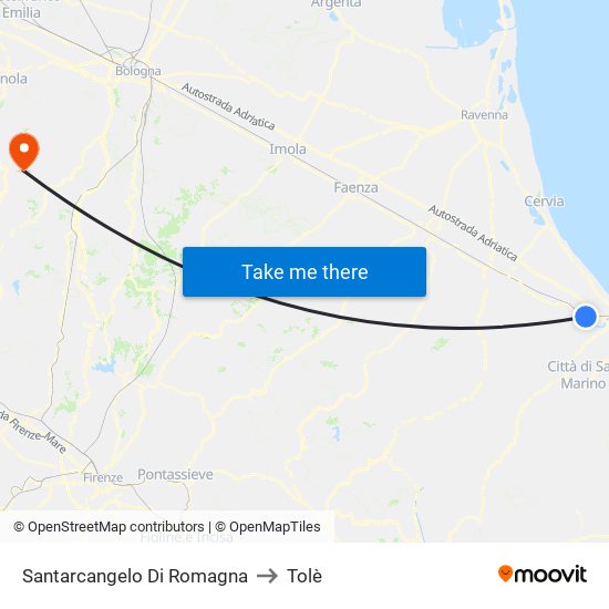 Santarcangelo Di Romagna to Tolè map