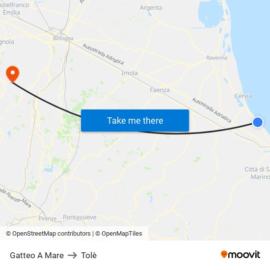 Gatteo A Mare to Tolè map