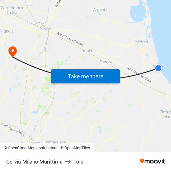 Cervia-Milano Marittima to Tolè map