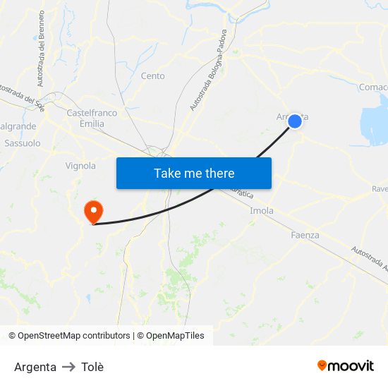 Argenta to Tolè map