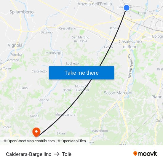 Calderara-Bargellino to Tolè map