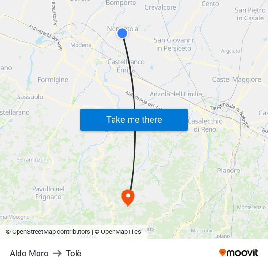 Aldo Moro to Tolè map