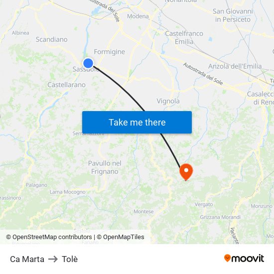 Ca Marta to Tolè map
