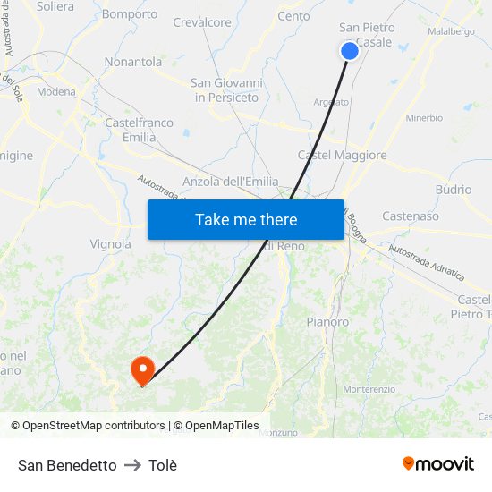 San Benedetto to Tolè map