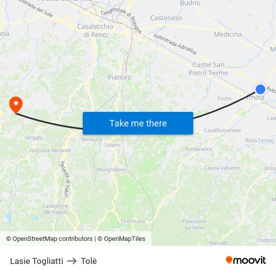 Lasie Togliatti to Tolè map