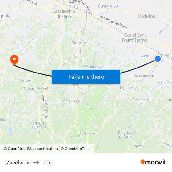Zaccherini to Tolè map