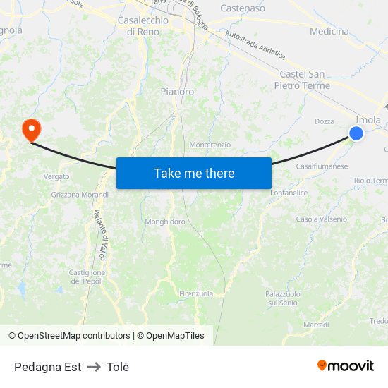 Pedagna Est to Tolè map