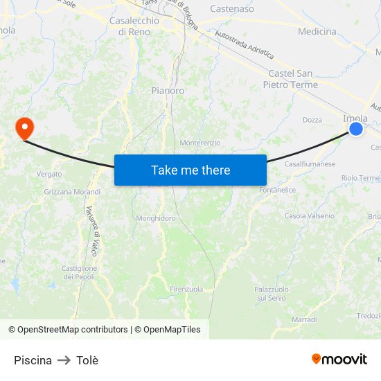 Piscina to Tolè map
