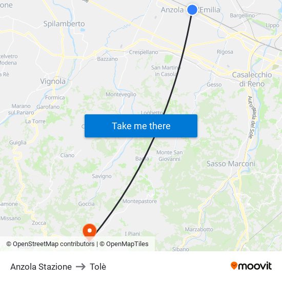 Anzola Stazione to Tolè map