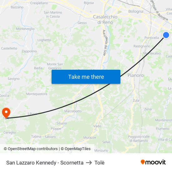 San Lazzaro Kennedy - Scornetta to Tolè map