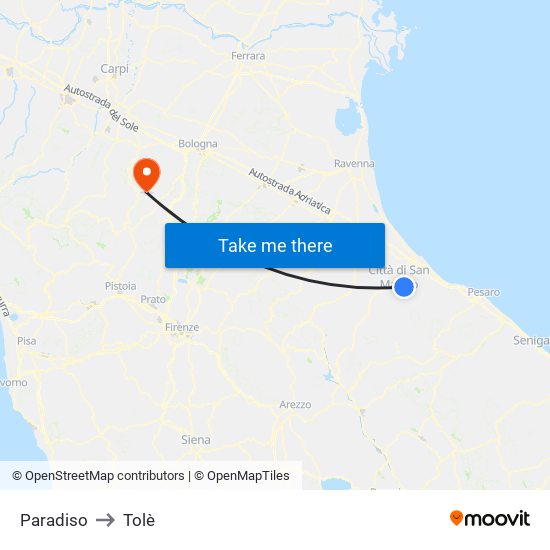 Paradiso to Tolè map