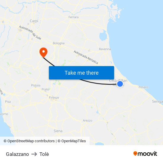 Galazzano to Tolè map