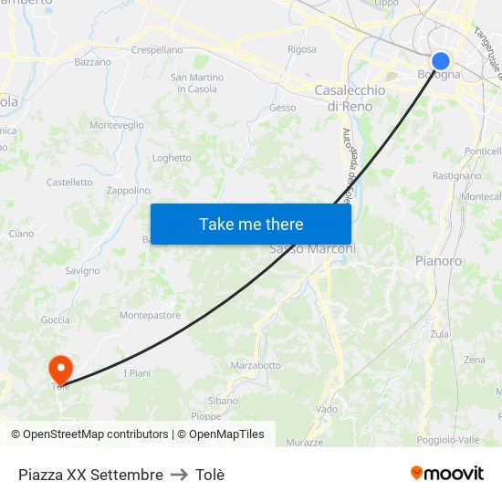 Piazza XX Settembre to Tolè map
