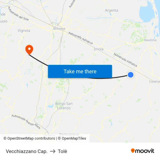 Vecchiazzano Terminal to Tolè map