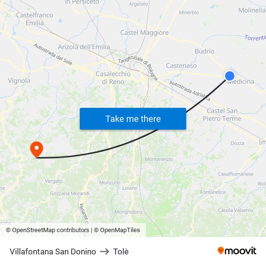 Villafontana San Donino to Tolè map