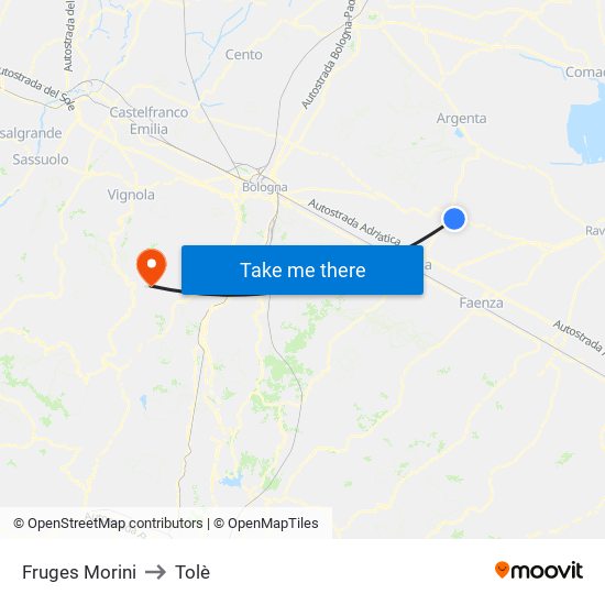 Fruges Morini to Tolè map