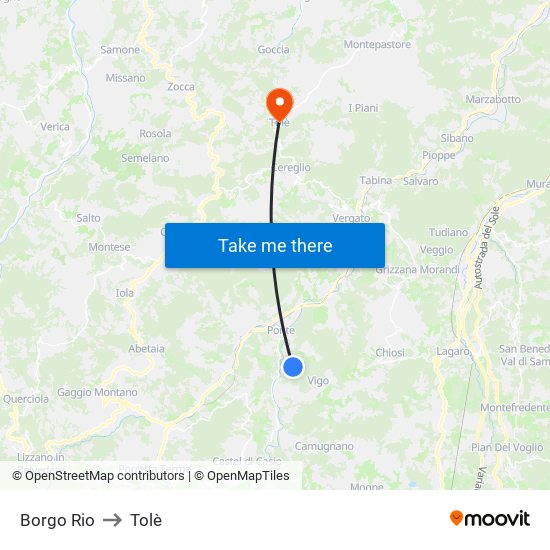 Borgo Rio to Tolè map