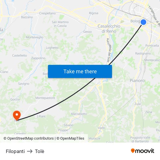 Filopanti to Tolè map
