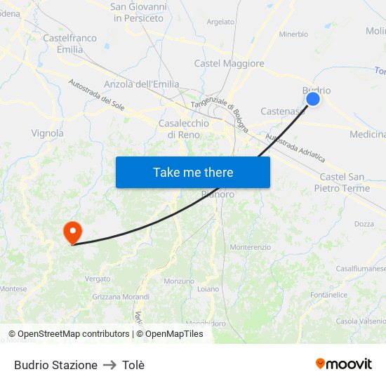 Budrio Stazione to Tolè map
