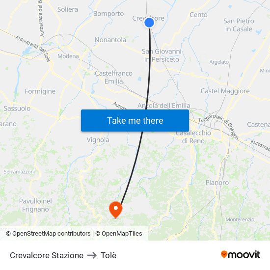 Crevalcore Stazione to Tolè map