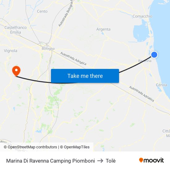 Marina Di Ravenna Camping Piomboni to Tolè map