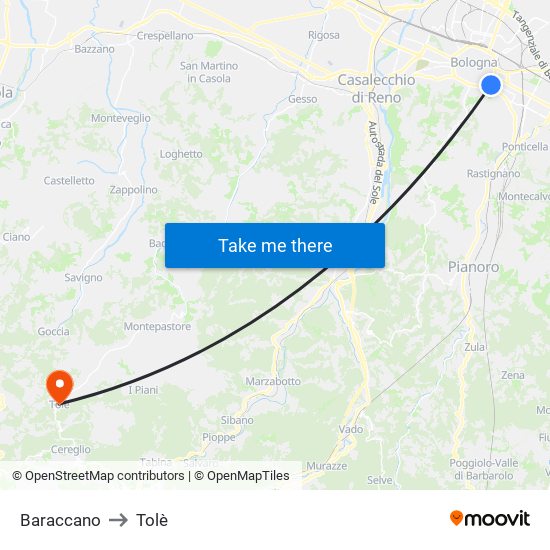 Baraccano to Tolè map