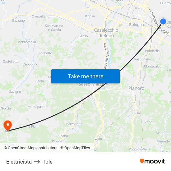 Elettricista to Tolè map