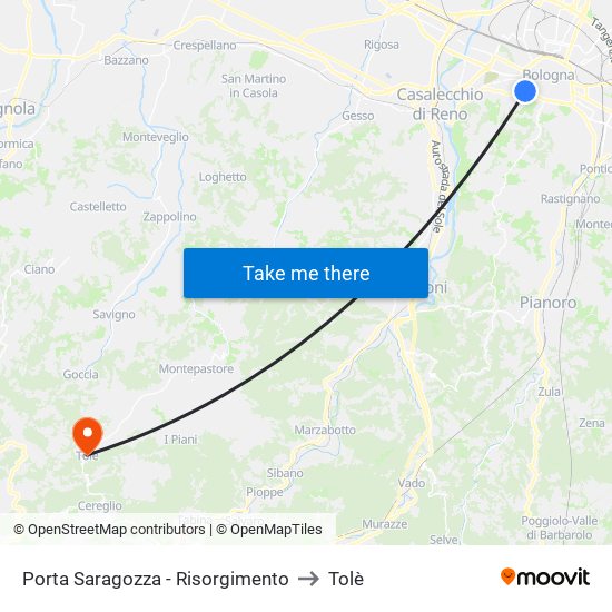 Porta Saragozza - Risorgimento to Tolè map