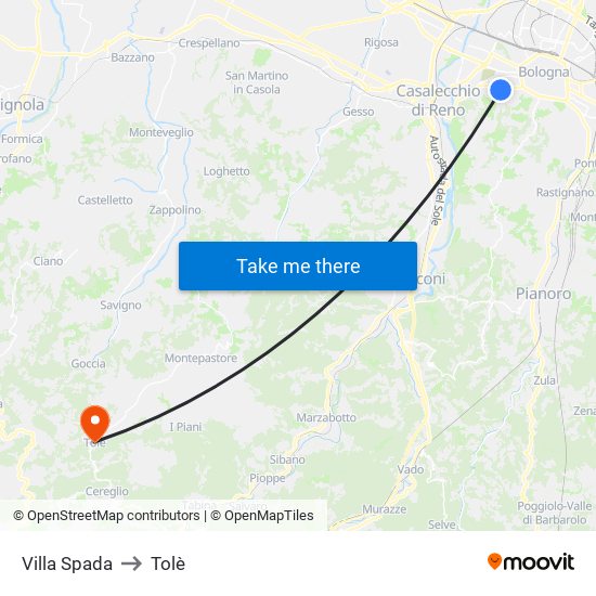 Villa Spada to Tolè map