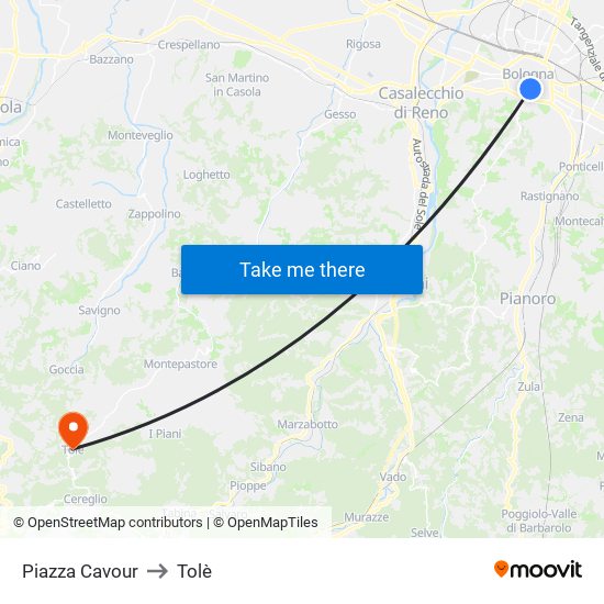 Piazza Cavour to Tolè map