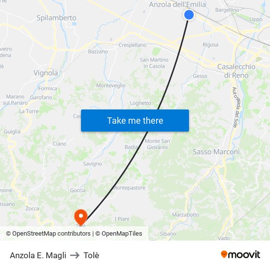 Anzola E. Magli to Tolè map