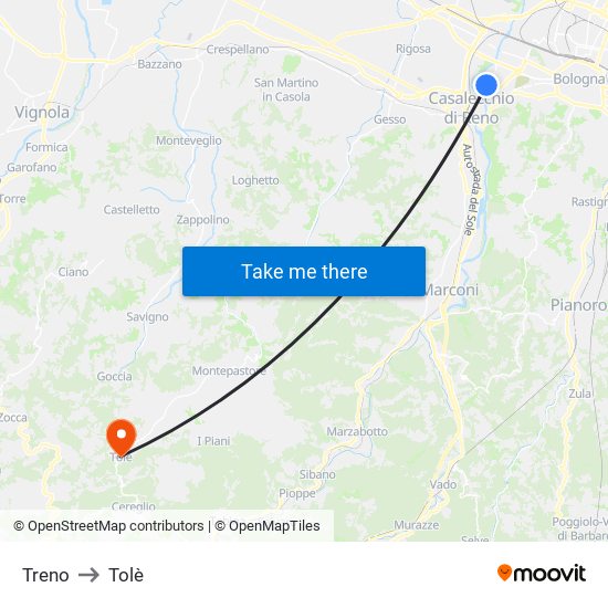 Treno to Tolè map