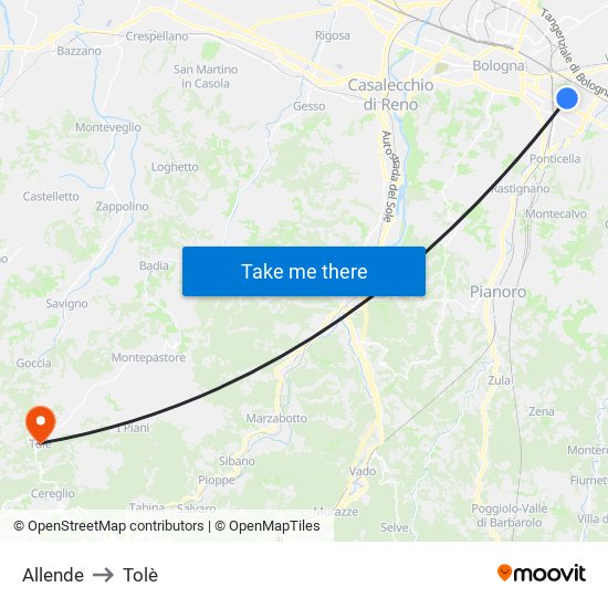 Allende to Tolè map