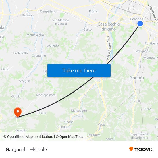 Garganelli to Tolè map