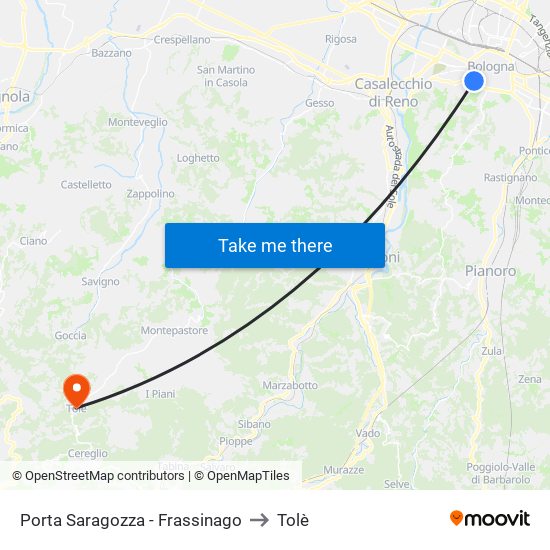 Porta Saragozza - Frassinago to Tolè map